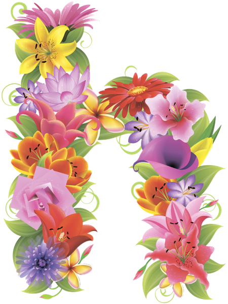 Английский Алфавит, Буква H, Цветочный Алфавит, Цветы, - Letter (450x600)