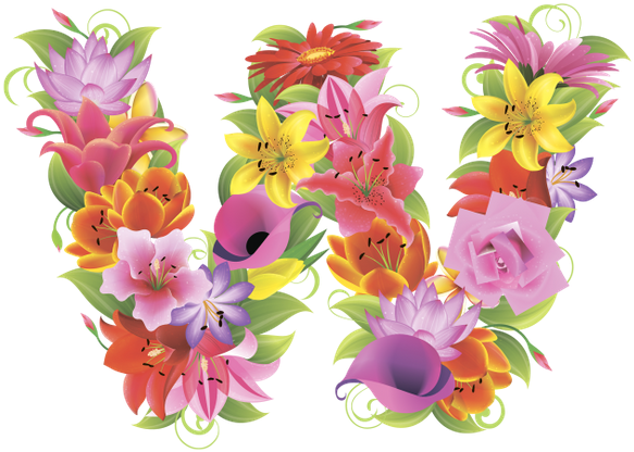 Английский Алфавит, Буква W, Цветочный Алфавит, Цветы, - Alphabet (600x415)