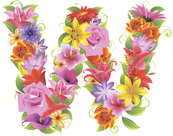 Английский Алфавит, Буква W, Цветочный Алфавит, Цветы, - Illustration (600x473)