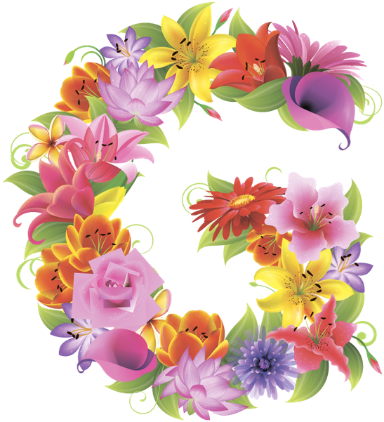 Английский Алфавит, Буква G, Цветочный Алфавит, Цветы, - Evsimo Dekoratif Yastık 40x40 Cm (554x600)