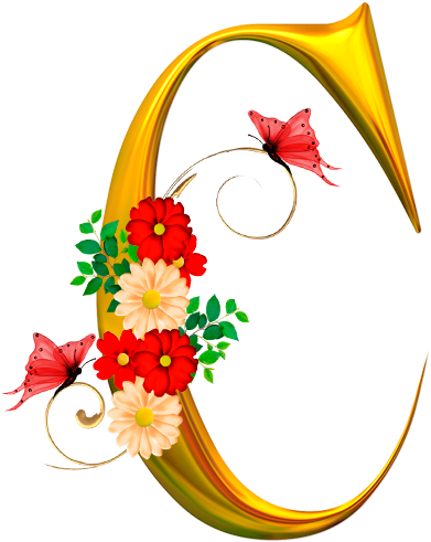 Alfabeto Borboleta E Flores Png - Letras Doradas Elegantes (428x520)