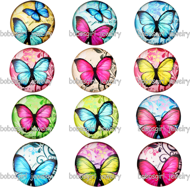 Butterfly Glass Snap Button Charm Popper For Snap Jewelry - Papilio (640x640)