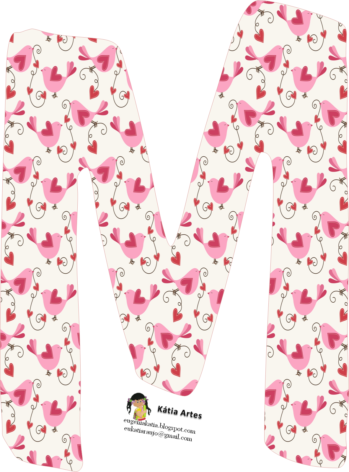 Blog De Letras Personalizadas E Algumas Coisinhas - Letras Rosadas Con Pajaritos (1182x1597)