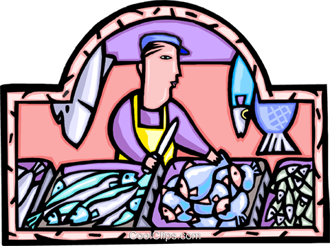 Fish Monger With His Days' Catch Royalty Free Vector - Cartoon (480x358)