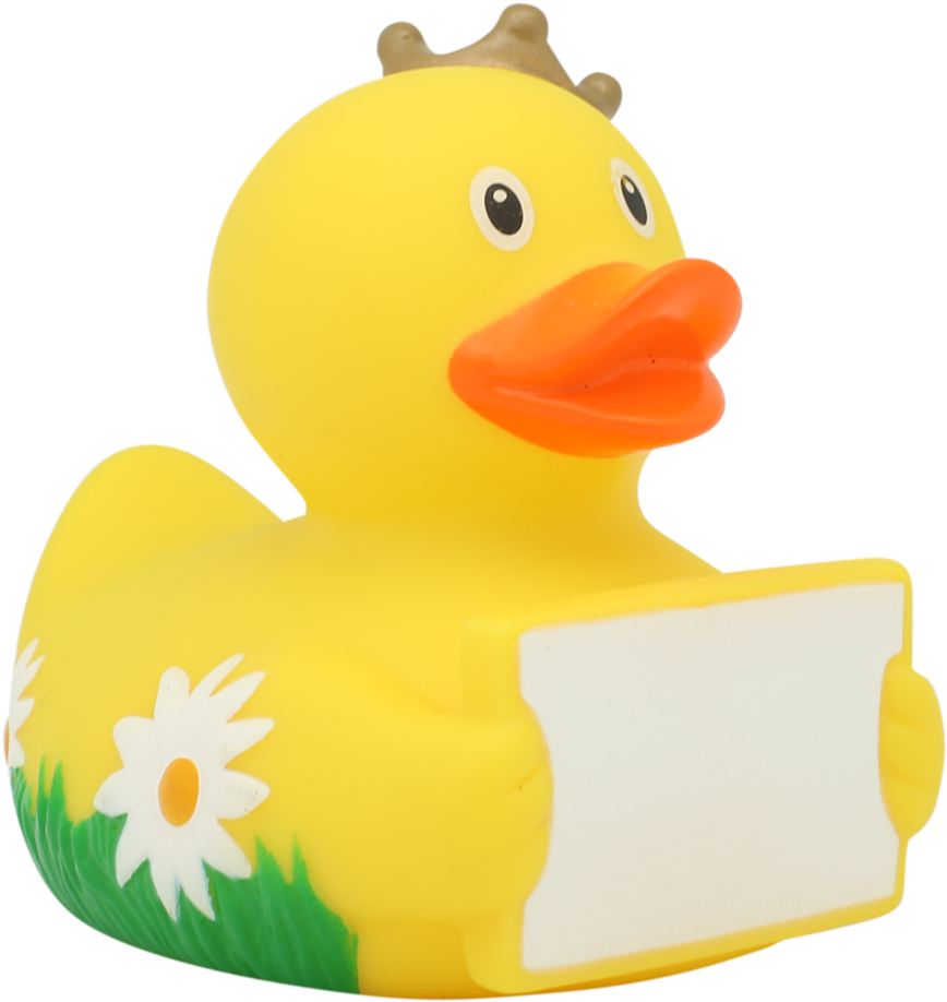 Rubber Duck With Greeting Sign By Lilalu - Bath Toy (1024x1024)