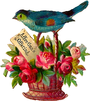 Flower Valentine Clip Art Digital - Flower And Birds Png (432x487)