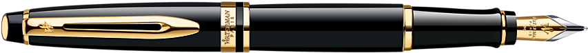 Fountain Pen Png Picture - Waterman Expert Black Lacquer Gold Trim Fountain Pen (940x415)