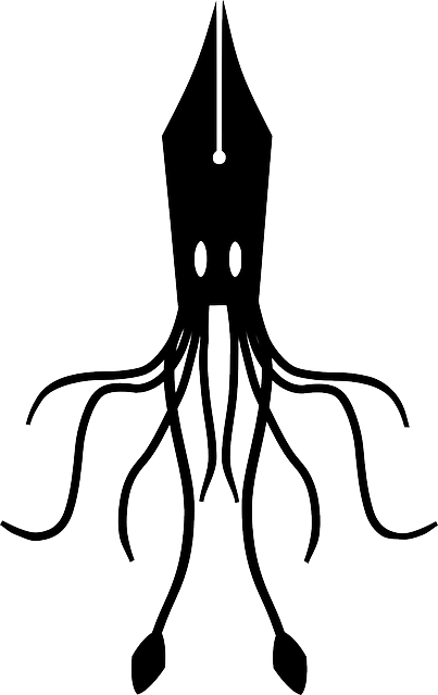 Squid, Fountain, Ink, Pen, Silhouette, Abstract, Animal - Fountain Pen Squid (403x640)