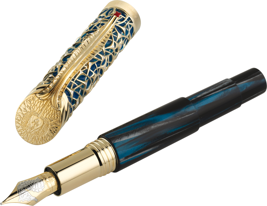 Montegrappa Brain Fountain, 18k Solid Gold & Diamonds - Calligraphy (900x694)