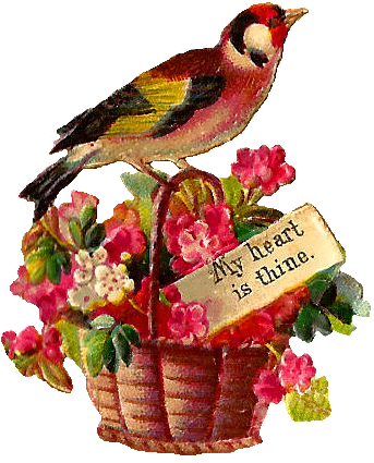 Flower Basket Clip Art - Basket Flowers Bird (448x487)