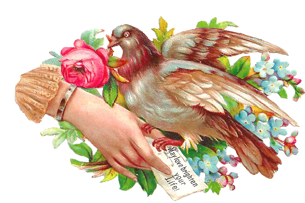 Pretty Victorian Die Cut Of A Hand Whimsy With A Pigeon - Illustration (1397x943)