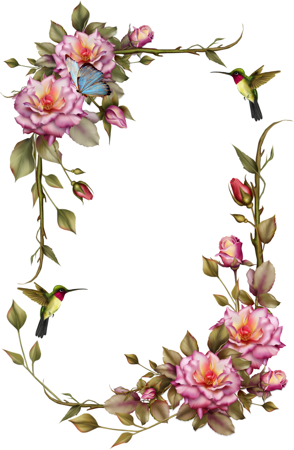 Roses And Humming Bird Frame By Collect And Creat On - Bansuansukdee Paper For Decoupage Vintage Style And (1024x1559)