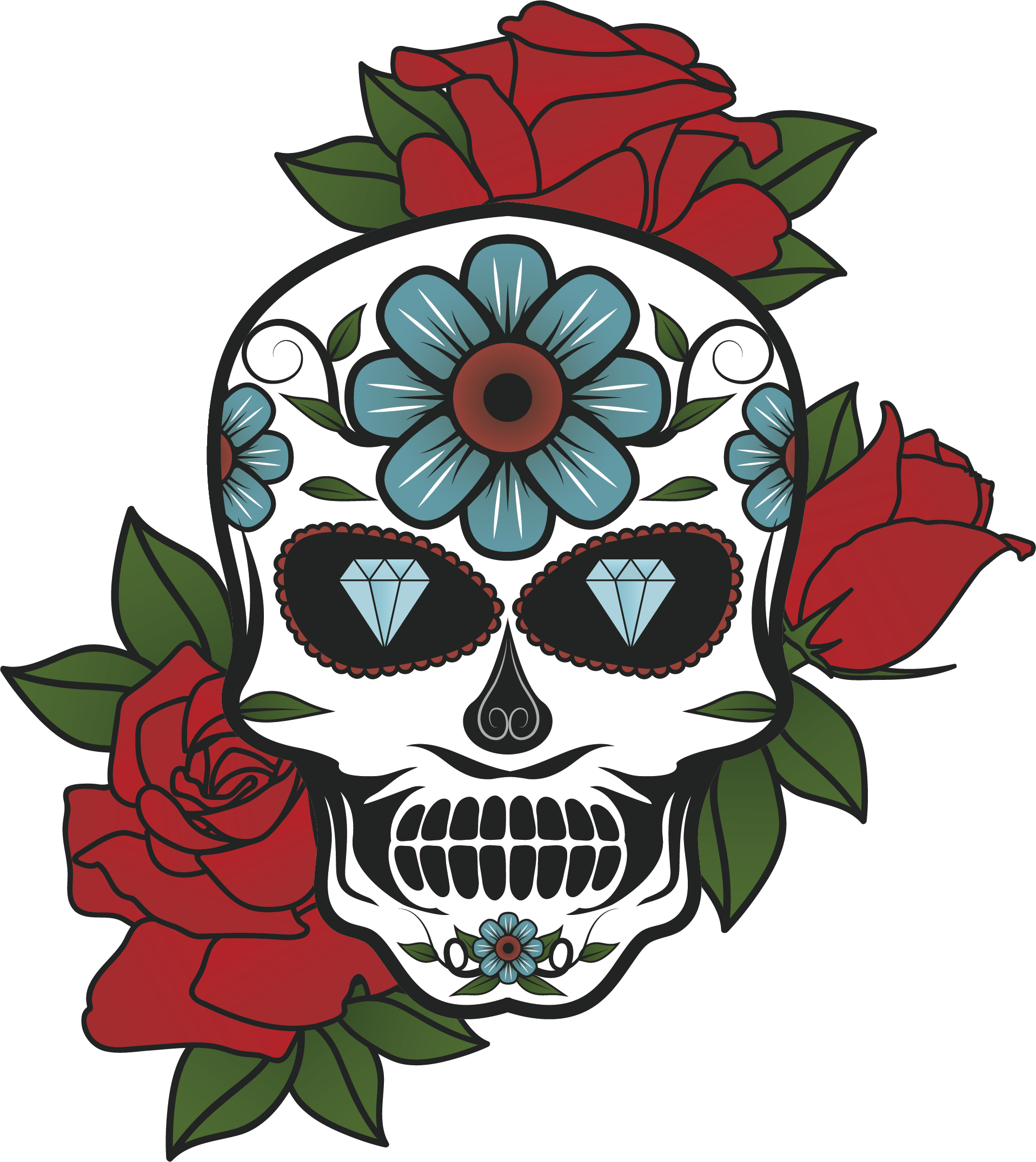 Floral Design Tattoo Flower Euclidean Vector - Caveira Com Rosas Vermelhas (1916x2150)
