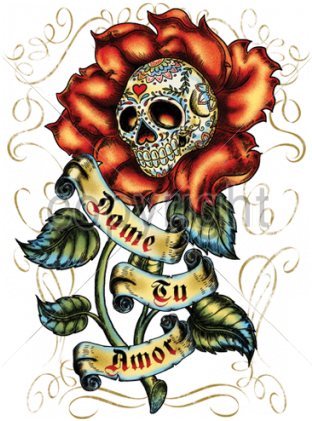 Dame Tu Amor Skull With Rose - Illustration (420x420)