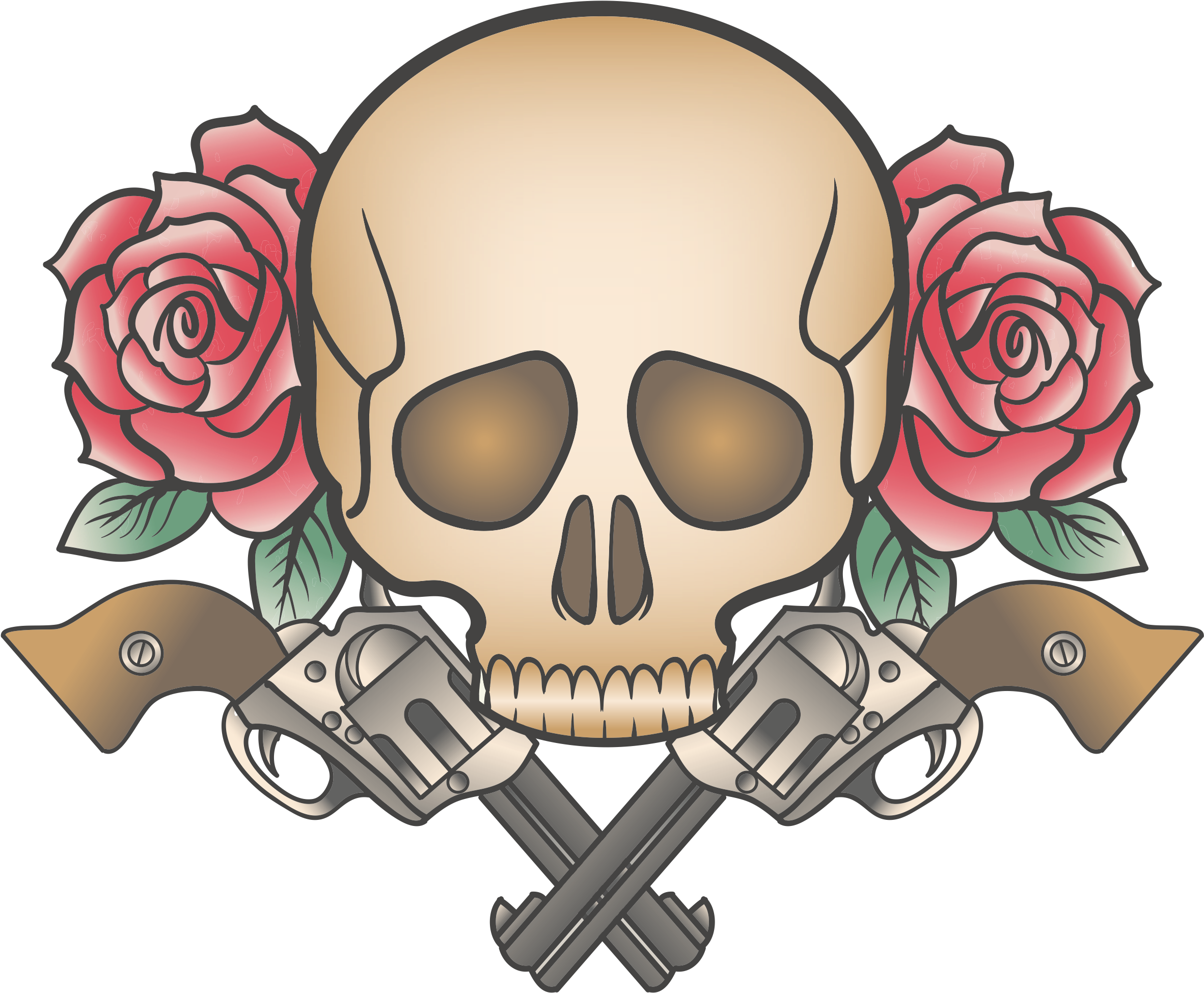 Tattoorosesgun T-shirt - Skull Guns And Roses 5'x7'area Rug (2599x2599)