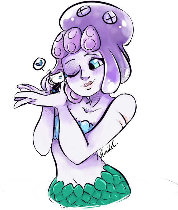 Fictional Character Cartoon Vertebrate Head Mythical - Mugman X Cala Maria (591x685)