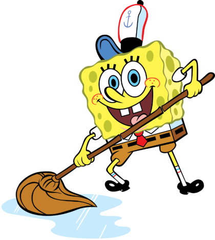 Unique Cartoon Sweeping Floor Spongebob Mops The Floor - Sweep The Floor Transparent (420x470)