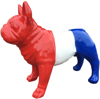 Superbe Statue Sculpture Chien Bouledogue Francais - Chien Bleu Blanc Rouge (455x455)