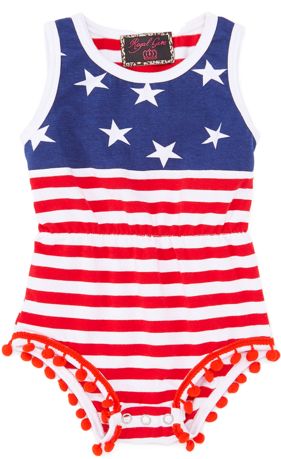 Red & Blue Stars & Stripes Pom-pom Romper - Red (400x480)