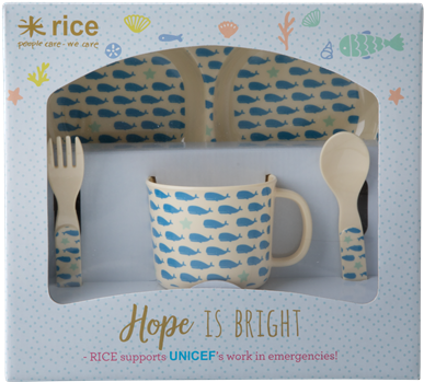 Rice Whales & Starfish Melamine Kids' Dinner Set - Cetacea (600x600)