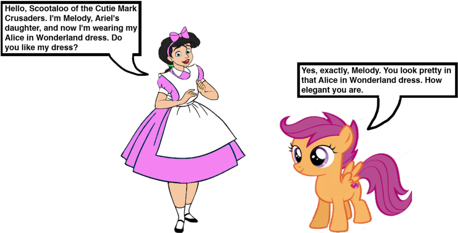 Princess Melody Meets Scootaloo By Darthranner83 - Cutie Mark Crusaders In Wonderland (1024x528)