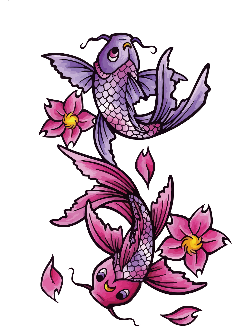 Butterfly Koi Tattoo Black And Gray Fish - Koi Fish Tattoo Designs (1076x1500)