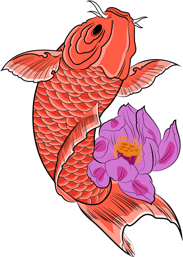 Carpe Koi Rouge Bondissante De Son Ruisseau, Entourée - Paradyse Tattoo - Tattoo Parlor And Body Piercing (1000x1200)