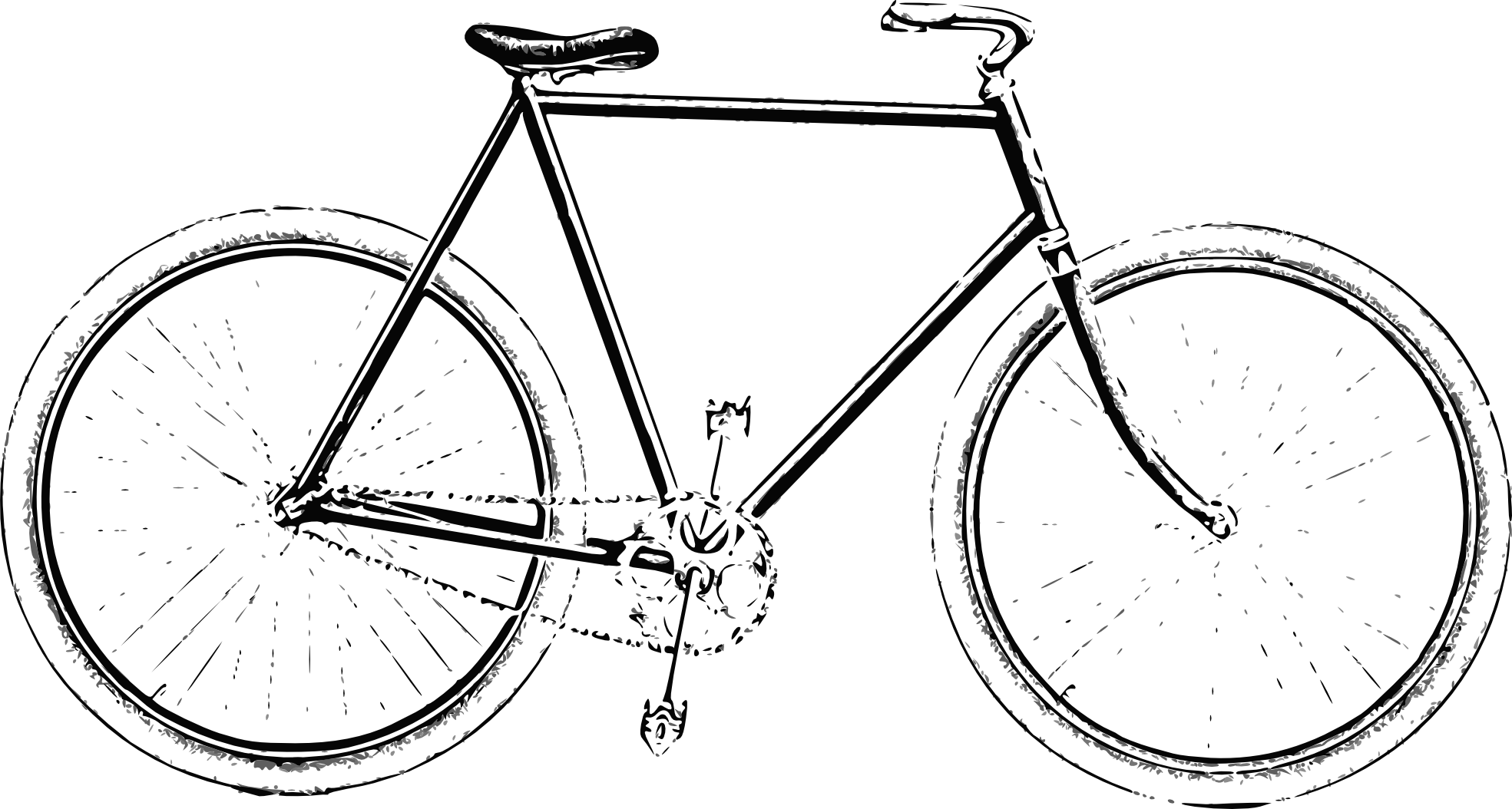 Clipart - Vintage - Bike Drawing Black And White (1969x1054)