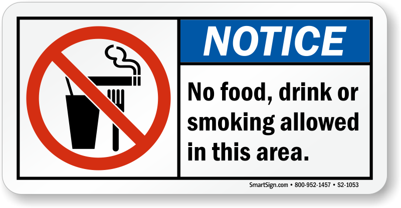 No Food Drink Smoking Notice Sign - No Food Or Drink Or Smoking Sign (800x416)