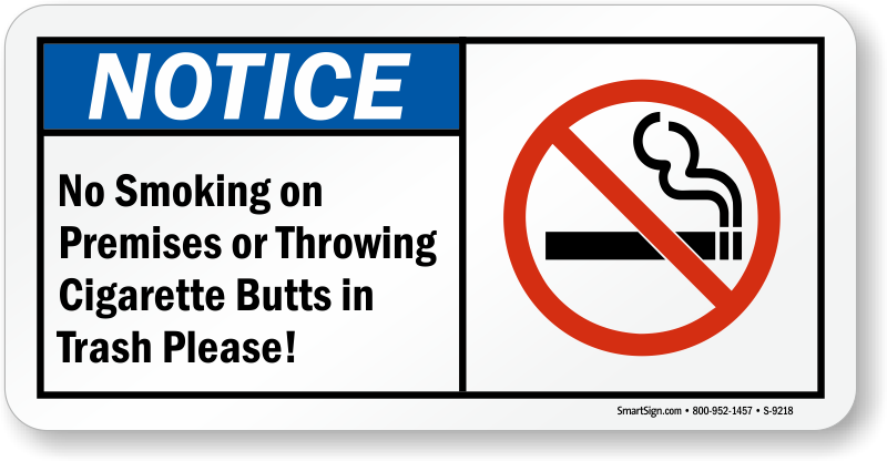 No Smoking On Premises Sign - Smartsign By Lyle Smartsign Adhesive Vinyl Osha Safety (800x416)