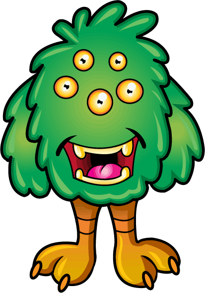 Green Eyes Clipart Animated - Silly Monster Clip Art (413x591)