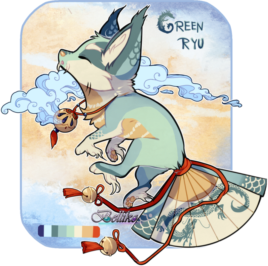 Green Ryu Foxfan // Auction // Closed By Belliko-art - Art (898x890)