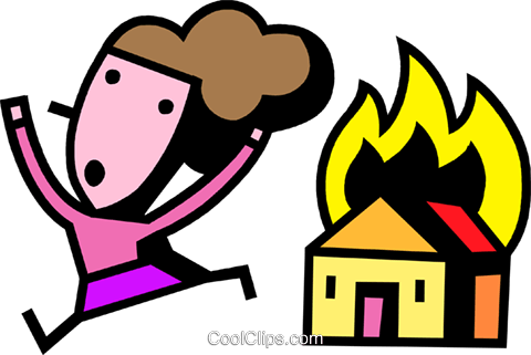 Woman Running From House On Fire Royalty Free Vector - House On Fire Clip Art (480x321)