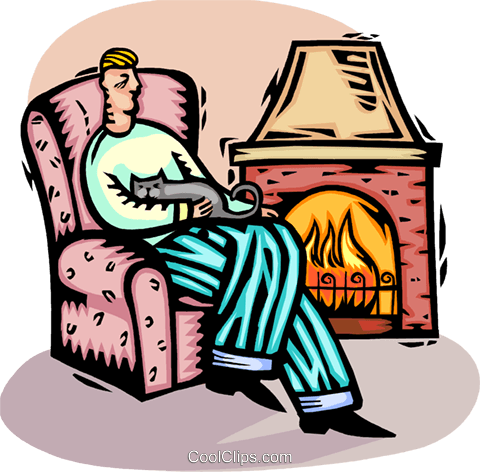 Man Sitting By The Fire Royalty Free Vector Clip Art - Sitting By The Fire Clipart (480x472)
