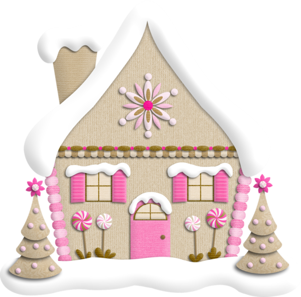Maisonnette - Pink Gingerbread House Clipart (600x593)