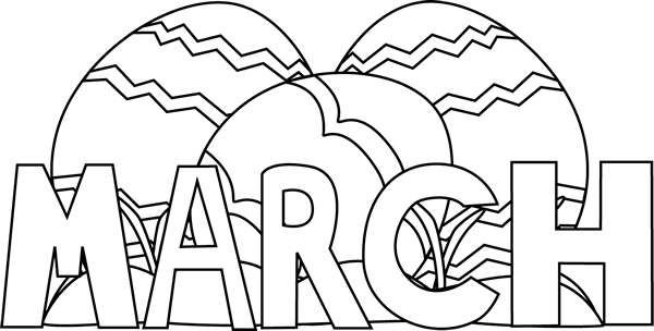 Easter Clipart March - March Black And White (600x304)