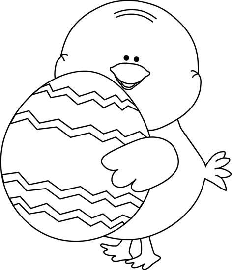 Black And White Chick Carrying Easter Egg - Free Easter Clip Art Black And White (472x550)