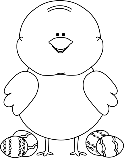 Black And White Easter Chick With Easter Eggs - Cartoon (432x550)