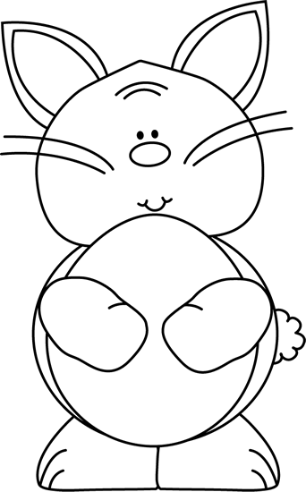 Easter Bunny Holding Egg Clipart In Black And White - Easter Bunny (342x550)