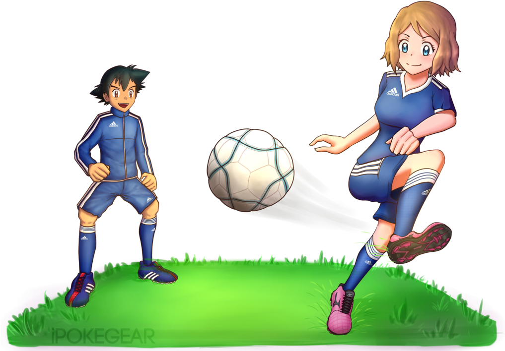 [comm] Serena And Ash Playing Soccer By Ipokegear - Ash Ketchum Playing Football (1024x724)