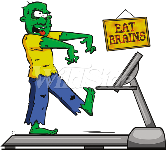 Zombie Treadmill Eat Brains - Cartoon (600x600)