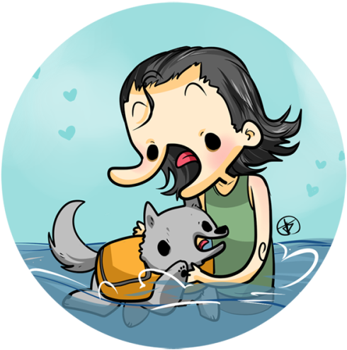 @nuggiebug Requested Loki Cuddling With Puppy Fenrir - Derpvengers (500x502)