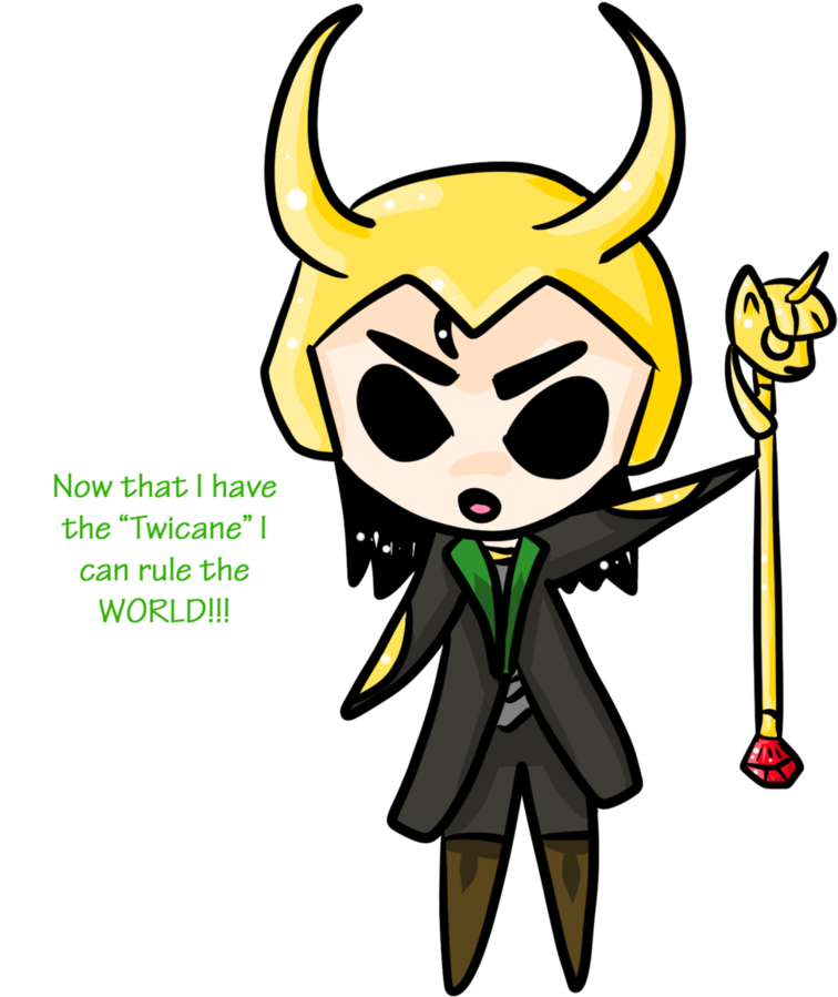 Loki And His Twicane By Blueyedred - Cartoon (796x1004)