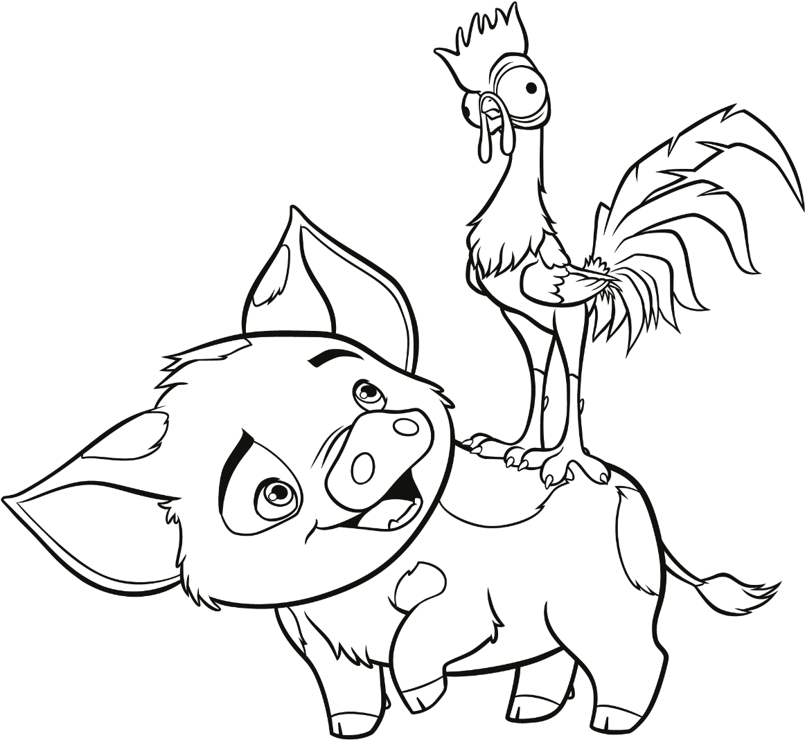 Enjoyable Moana Coloring Pages Printable Free New Baby - Pua And Hei Hei Coloring Page (1187x1080)