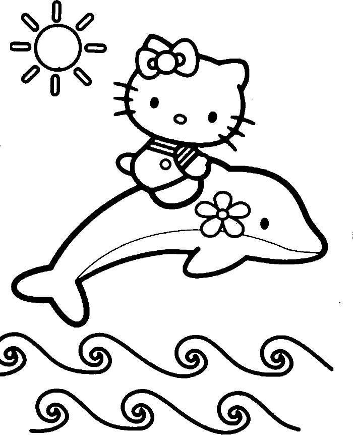 Hello Kitty Riding A Dolphin Coloring Pages - Baby Dolphin Coloring Pages (700x862)