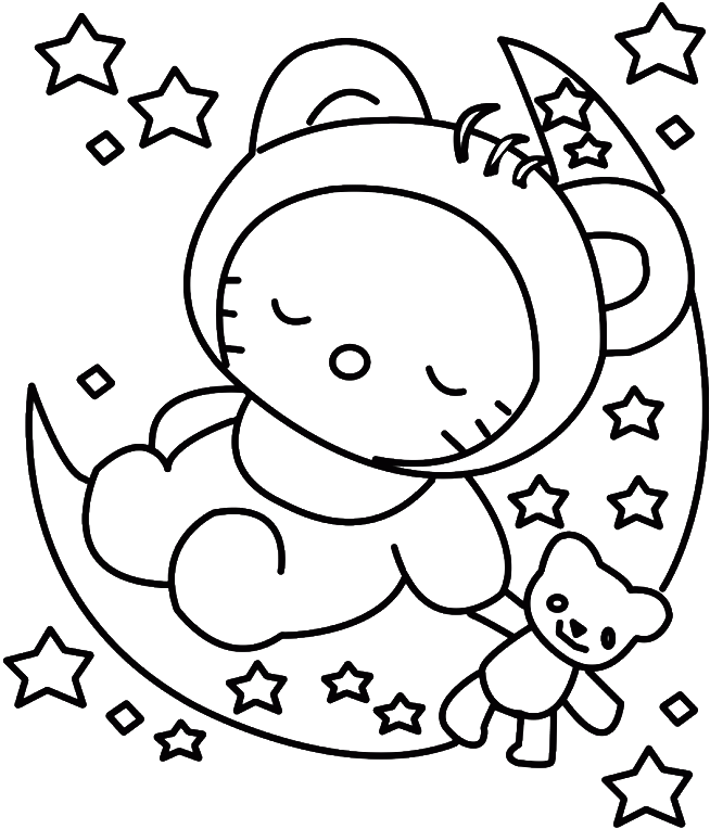 Hello Kitty Sleeping Colouring Pages - Best Hello Kitty Coloring Pages (700x893)
