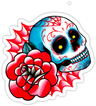 High Quality Blue Rose Related Stickers By Independent - Tattoo New School Png (375x360)