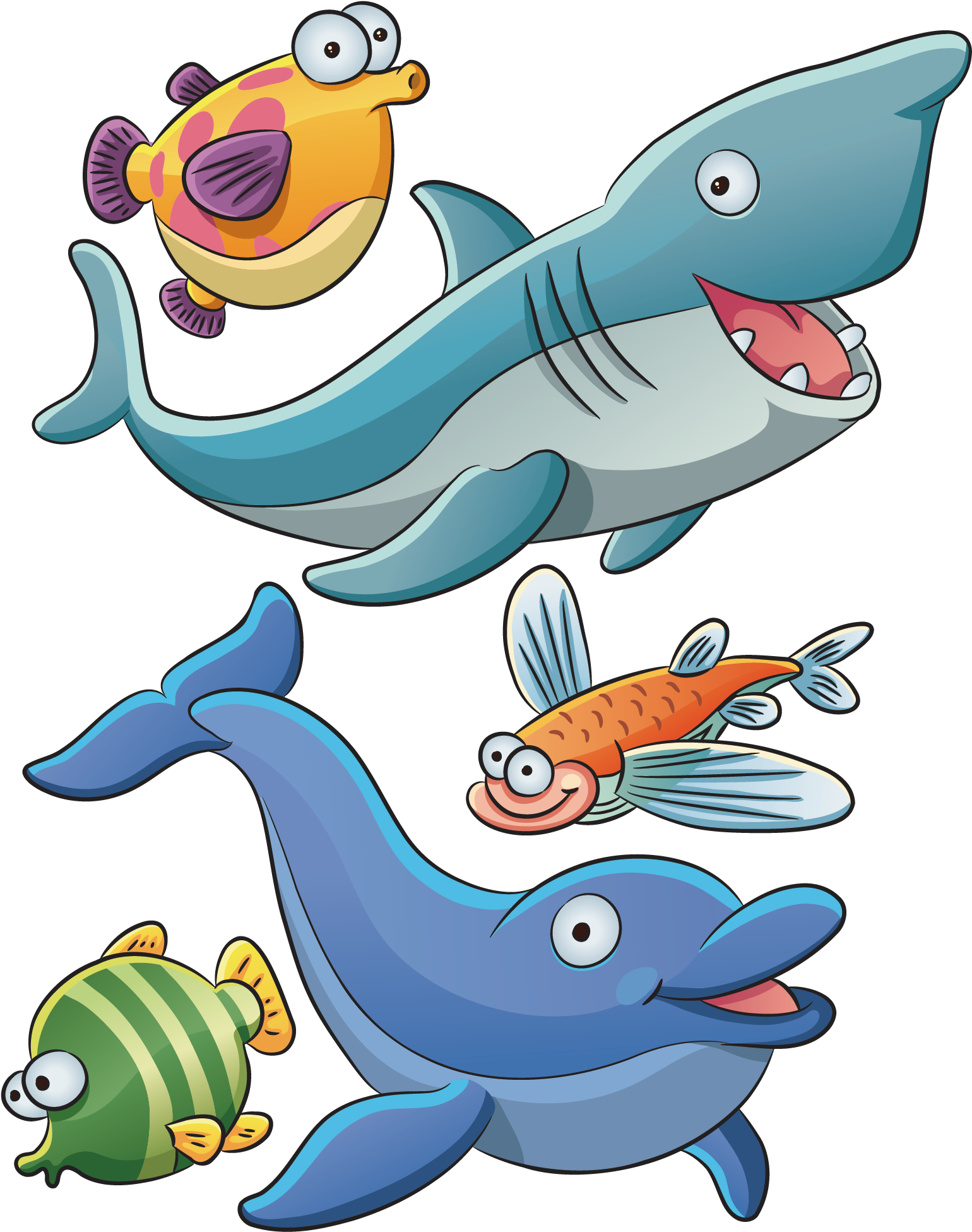 Aquatic Animal Cartoon Deep Sea Creature Clip Art - Cá Mập Hoạt Hình (2083x2083)