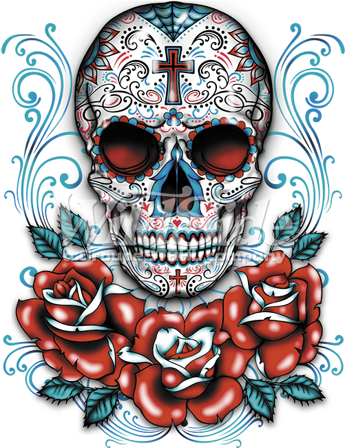 Sugar Skull Clipart Rose - Gildan Sugar Skull Day Of The Dead Cross Roses Dia (675x675)