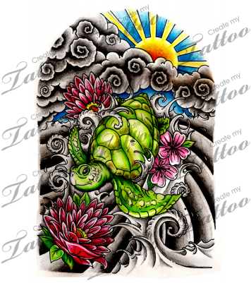 Marketplace Tattoo Japanese Half Sleeve - Japanese Turtle Tattoo Designs -  (400x400) Png Clipart Download